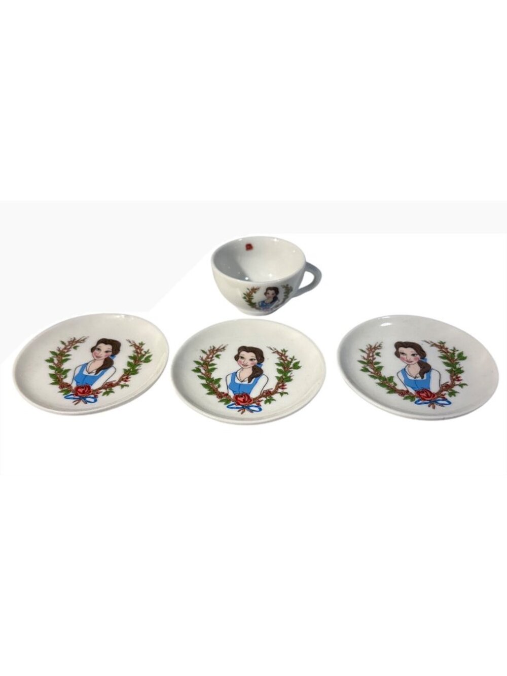 Disney Beauty & The Beast Belle Tea Cup & Saucer Set Of 3 Plates 1 Cup Taiwan